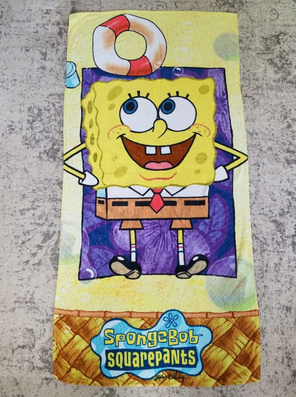 Vintage 2003 Nickelodeon SpongeBob SquarePants Beach Towel Yellow Purple